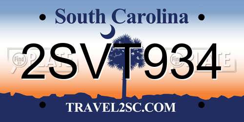 2SVT934 South Carolina License Plate