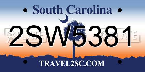 2SW5381 South Carolina License Plate