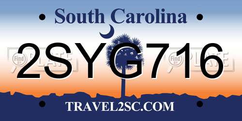 2SYG716 South Carolina License Plate