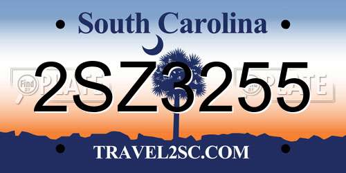 2SZ3255 South Carolina License Plate
