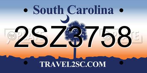 2SZ3758 South Carolina License Plate