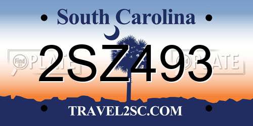 2SZ493 South Carolina License Plate
