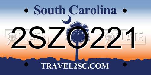 2SZO221 South Carolina License Plate