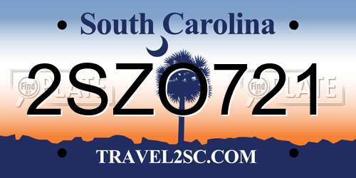 2SZO721 South Carolina License Plate