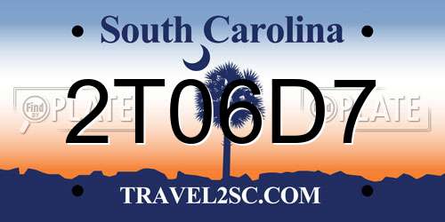2T06D7 South Carolina License Plate