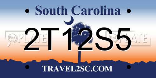 2T12S5 South Carolina License Plate