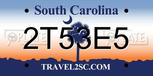 2T53E5 South Carolina License Plate
