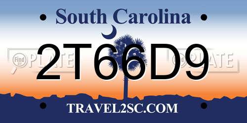 2T66D9 South Carolina License Plate
