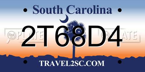 2T68D4 South Carolina License Plate