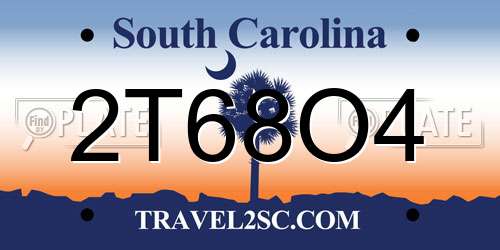 2T68O4 South Carolina License Plate