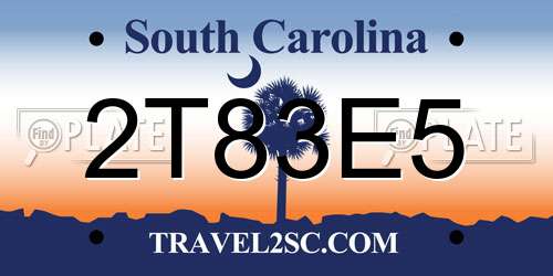 2T83E5 South Carolina License Plate