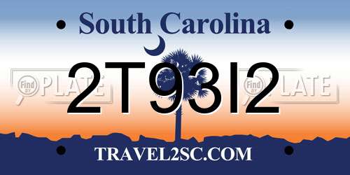 2T93I2 South Carolina License Plate
