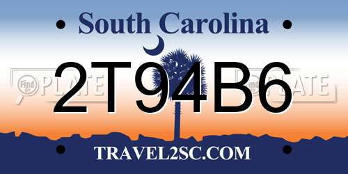 2T94B6 South Carolina License Plate