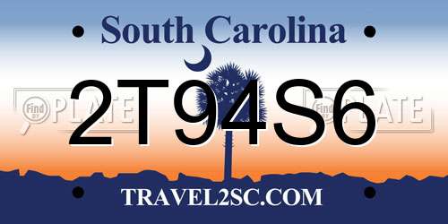 2T94S6 South Carolina License Plate