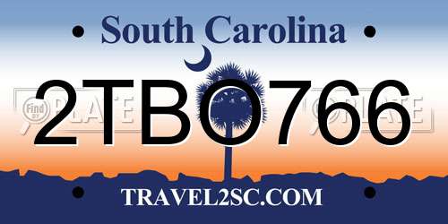 2TBO766 South Carolina License Plate
