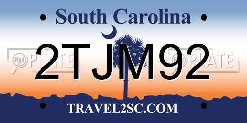 2TJM92 South Carolina License Plate