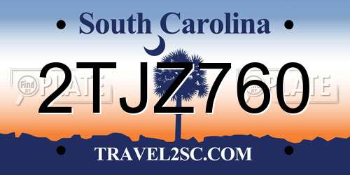 2TJZ760 South Carolina License Plate