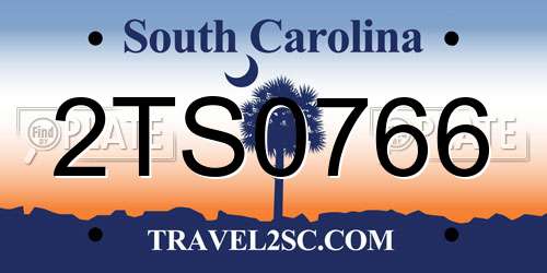2TS0766 South Carolina License Plate