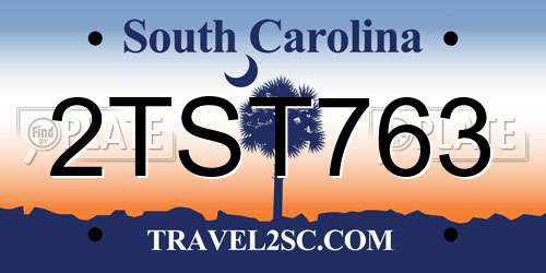 2TST763 South Carolina License Plate