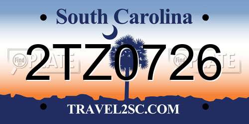 2TZ0726 South Carolina License Plate