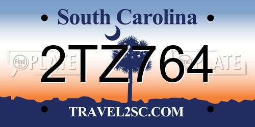 2TZ764 South Carolina License Plate