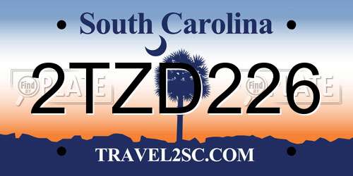 2TZD226 South Carolina License Plate