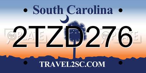 2TZD276 South Carolina License Plate
