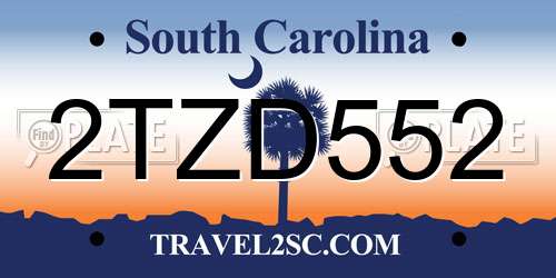 2TZD552 South Carolina License Plate