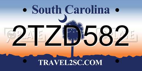 2TZD582 South Carolina License Plate