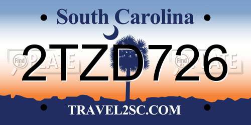 2TZD726 South Carolina License Plate