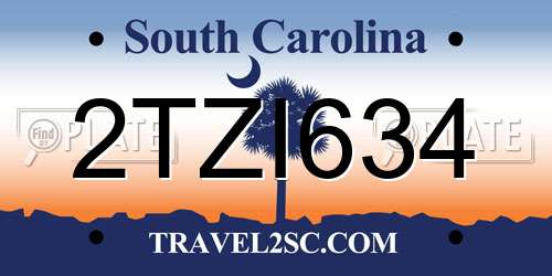 2TZI634 South Carolina License Plate