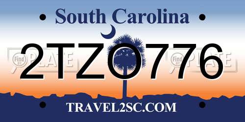 2TZO776 South Carolina License Plate