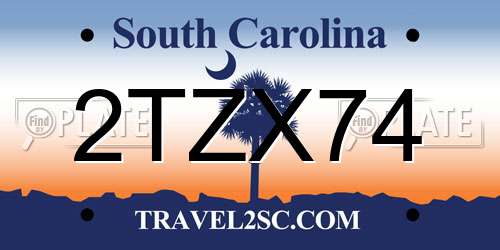2TZX74 South Carolina License Plate