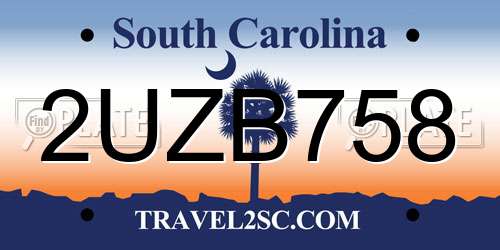 2UZB758 South Carolina License Plate