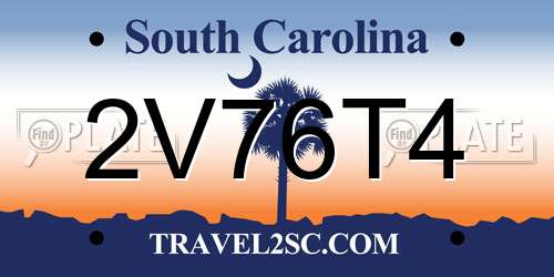 2V76T4 South Carolina License Plate