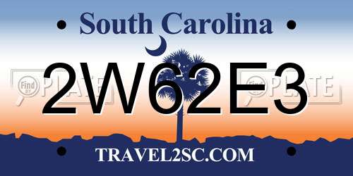 2W62E3 South Carolina License Plate