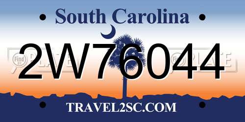 2W76044 South Carolina License Plate