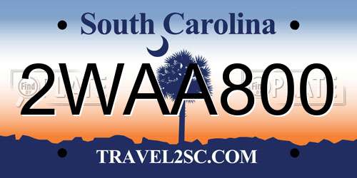 2WAA800 South Carolina License Plate