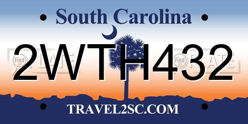 2WTH432 South Carolina License Plate