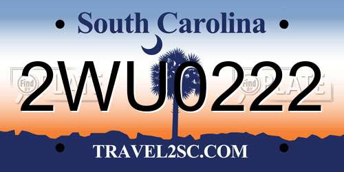 2WU0222 South Carolina License Plate