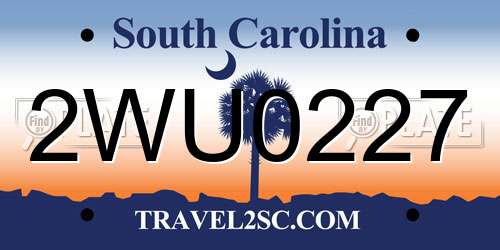 2WU0227 South Carolina License Plate