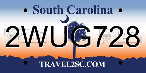 2WUG728 South Carolina License Plate