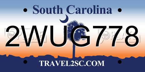 2WUG778 South Carolina License Plate