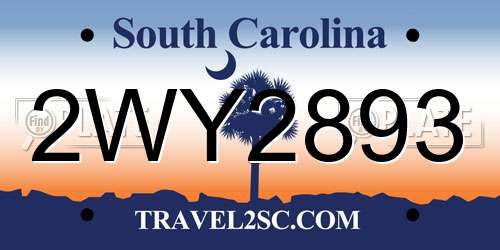 2WY2893 South Carolina License Plate