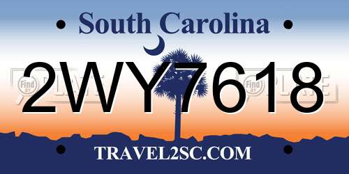 2WY7618 South Carolina License Plate