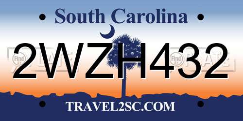 2WZH432 South Carolina License Plate