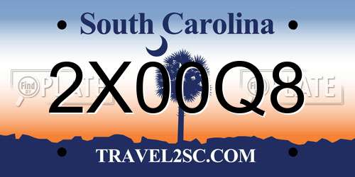 2X00Q8 South Carolina License Plate