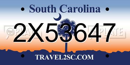 2X53647 South Carolina License Plate