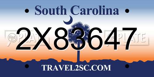 2X83647 South Carolina License Plate