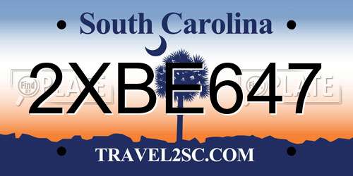 2XBE647 South Carolina License Plate